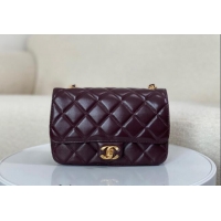 Top Design Chanel Shiny Lambskin Small Flap bag with Thick Chain AS5027 Dark Burgundy 2024