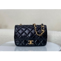 Best Grade Chanel Shiny Lambskin Small Flap bag with Thick Chain AS5027 Black 2024