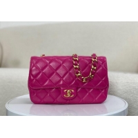 Best Quality Chanel Shiny Lambskin Flap bag with Thick Chain AS6300 Fuchsia Pink 2024