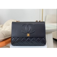 Buy Fashionable Chanel Vintage Grained Calfskin Flap bag A092233 Black 2024