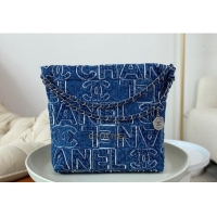 Free Shipping Chanel 22 Denim Small Shopping Bag AS3260 Blue 2024