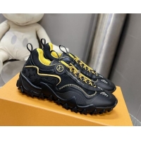 Grade Quality Louis Vuitton LV Rush Sneakers in Nylon Mesh Black/Yellow 905083