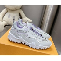 Low Price Louis Vuitton LV Rush Sneakers in Nylon Mesh Light Grey/Purple 905088