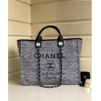 Inexpensive Chanel Deauville Mixed Fibers and Calfskin Shopping Bag A66941 White/Black 2024