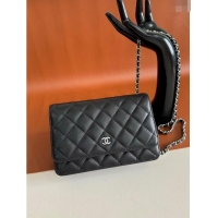 Luxury Classic Chanel Lambskin Classic Wallet on Chain WOC CH9092 Black/Silver 2024