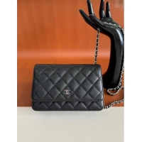 Luxury Classic Chanel Lambskin Classic Wallet on Chain WOC CH9092 Black/Silver 2024