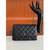 Buy Classic Chanel Lambskin Classic Wallet on Chain WOC CH9092 Black/Gold 2024