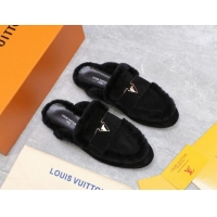 Most Popular Louis Vuitton LV Capri Open Back Loafers/Flat Mules in Suede and Wool Black 905090