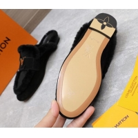 Most Popular Louis Vuitton LV Capri Open Back Loafers/Flat Mules in Suede and Wool Black 905090