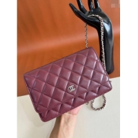 Sophisticated Discount Chanel Lambskin Classic Wallet on Chain WOC CH9092 Dark Burgundy/Silver 2024