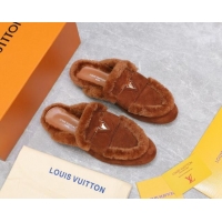 Good Product Louis Vuitton LV Capri Open Back Loafers/Flat Mules in Suede and Wool Dark Brown 905091