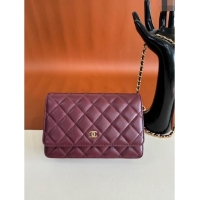 New Release Creation Chanel Lambskin Classic Wallet on Chain WOC CH9092 Dark Burgundy/Gold 2024