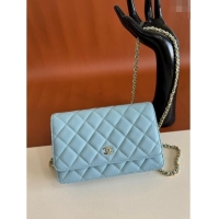 Inexpensive Chanel Lambskin Classic Wallet on Chain WOC CH9092 Light Blue 2024