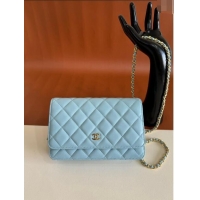 Inexpensive Chanel Lambskin Classic Wallet on Chain WOC CH9092 Light Blue 2024