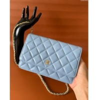 Buy Classic Chanel Lambskin Classic Wallet on Chain WOC CH9092 Pale Blue 2024