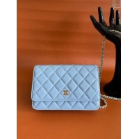 Buy Classic Chanel Lambskin Classic Wallet on Chain WOC CH9092 Pale Blue 2024