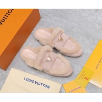 Good Looking Louis Vuitton LV Capri Open Back Loafers/Flat Mules in Suede and Wool Light Pink 905093