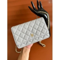 Luxury Cheapest Chanel Lambskin Classic Wallet on Chain WOC CH9092 Light Grey 2024