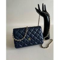 Best Cheap Chanel Lambskin Classic Wallet on Chain WOC CH9092 Dark Blue 2024