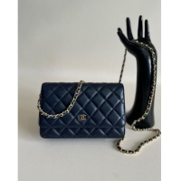 Best Cheap Chanel Lambskin Classic Wallet on Chain WOC CH9092 Dark Blue 2024