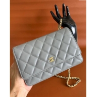 Low Cost Chanel Lambskin Classic Wallet on Chain WOC CH9092 Dark Grey 2024