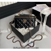 Low Price Chanel Lambskin Clutch with Chain and Strass Top Handle AP4046 Black 2024