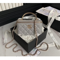 Spot Discount Chanel Lambskin Clutch with Chain and Strass Top Handle AP4046 Grey 2024