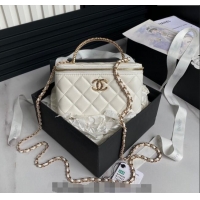 Inexpensive Chanel Lambskin Clutch with Chain and Strass Top Handle AP4046 White 2024