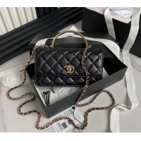 Original Cheap Chanel Lambskin Clutch with Chain and Strass Top Handle AP4044 Black 2024