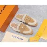 Best Product Louis Vuitton LV Capri Open Back Loafers/Flat Mules in Suede and Wool Camel 905094