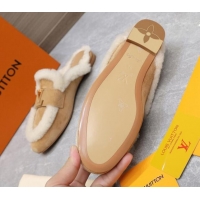 Best Product Louis Vuitton LV Capri Open Back Loafers/Flat Mules in Suede and Wool Camel 905094