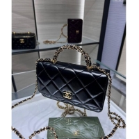 New Fashion Chanel Lambskin Wallet on Chain WOC with Top Handle AP4166 Black 2024