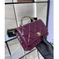 New Cheap Chanel Lambskin Wallet on Chain WOC with Top Handle AP4166 Dark Burgundy 2024