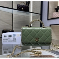 New Design Chanel Lambskin Wallet on Chain WOC with Top Handle AP4166 Green 2024