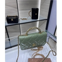 New Design Chanel Lambskin Wallet on Chain WOC with Top Handle AP4166 Green 2024