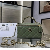 New Product Chanel Lambskin Clutch with Chain and Top Handle AP4168 Khaki Green 2024