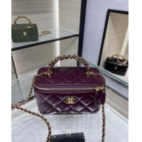 Best Generous Chanel Lambskin Clutch with Chain and Top Handle AP4168 Dark Burgundy 2024