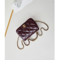 New Release Creation Chanel Lambskin Mini Flap bag with Top Handle AS5032 Dark Burgundy 2024