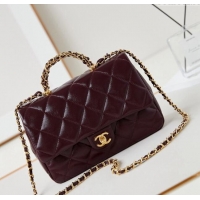 Buy New Cheap Chanel Lambskin Medium Flap bag with Top Handle AS5043 Dark Burgundy 2024