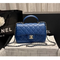 New Product Chanel Coco Lambskin Mini Flap Bag with Top Handle AS2431 Dark Blue 2024