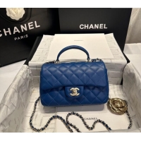 New Product Chanel Coco Lambskin Mini Flap Bag with Top Handle AS2431 Dark Blue 2024