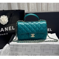 Market Sells Chanel Coco Lambskin Mini Flap Bag with Top Handle AS2431 Peacock Green 2024