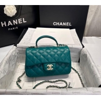 Market Sells Chanel Coco Lambskin Mini Flap Bag with Top Handle AS2431 Peacock Green 2024