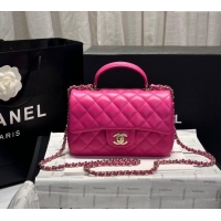 Newly Launched Chanel Coco Lambskin Mini Flap Bag with Top Handle AS2431 Dark Pink 2024