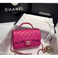 Newly Launched Chanel Coco Lambskin Mini Flap Bag with Top Handle AS2431 Dark Pink 2024