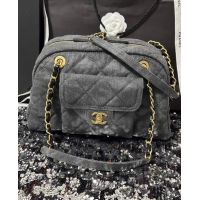 Low Price Chanel Washed Denim Bowling Bag AS4905 Grey 2024