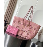 Top Quality Chanel Raffia Effect Braided Large Shopping bag AS4576 Pink 2024