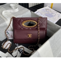 New Cheap Chanel Lambskin Clutch with Chain Shoulder bag AS5038 Dark Burgundy 2024