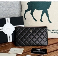 Top Quality Chanel Mini-Grained Calfskin Classic Zipped Pouch AP1071 Black/Silver 2024