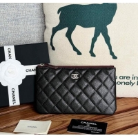 Spot Bulk Chanel large-Grained Calfskin Classic Zipped Pouch AP1071 Black/Silver 2024